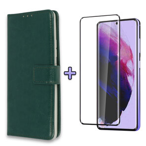S21 Plus - Book Case &amp; Full Glas - Groen
