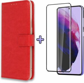 S21 Plus - Book Case &amp; Full Glas - Rood