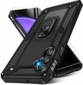 Samsung S23 FE Zwart &amp; Glas - Armor met Kickstand Ring