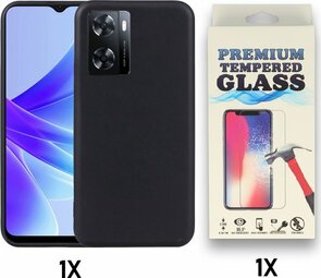 Oppo A57 4G &amp; A57S 4G - Back Cover &amp; Glas - Zwart