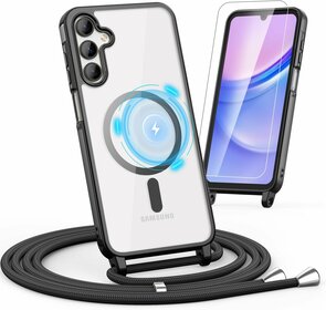 Samsung S25 Plus &amp; S24 Plus - Zwart - MagSafe TPU met Koord &amp; Glas