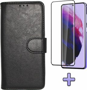 S21 Plus - HQ Book Case &amp; Full Glas - Zwart