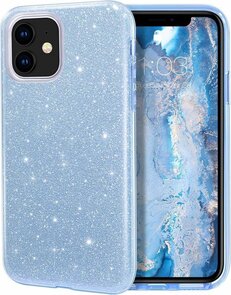 iPhone 12 Mini - Glitter Back Cover - Blauw