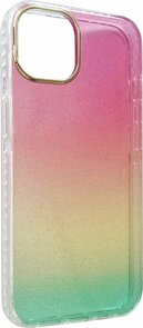 iPhone 12 &amp; 12 Pro - Regenboog Glitter Back Cover - Roze &amp; Geel