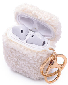 AirPods 1 &amp; 2 - Wit - Schokbestendig Teddy Furr Cover met Ring &amp; Sleutelhanger