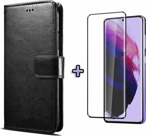 S21 Plus - Book Case &amp; Full Glas - Zwart