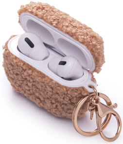 AirPods Pro &amp; Pro 2 - Bruin - Schokbestendig Teddy Furr Cover met Ring &amp; Sleutelhanger