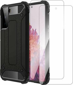 S21 Plus - Armor Back Cover &amp; 2x Glas - Zwart