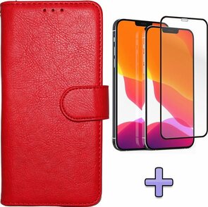 iPhone 12 Pro Max - HQ Book Case &amp; Full Glas - Rood