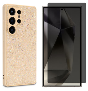 Samsung S25 Ultra - Goud - Diamant Glitter &amp; Privacy Glas