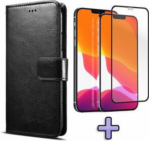 iPhone 12 Mini - Book Case &amp; Full Glas - Zwart