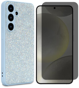 Samsung S25 - Blauw - Diamant Glitter &amp; Privacy Glas