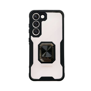 Samsung S23 Zwart - Transparant Back Cover Kickstand Ring
