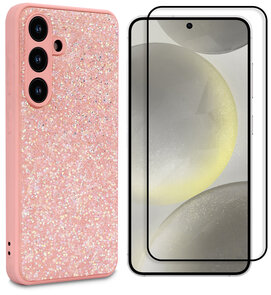 Samsung S25 - Roze - Diamant Glitter &amp; Full Glas