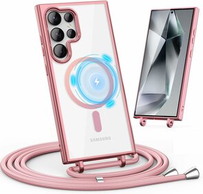 Samsung S25 Ultra - Roze - MagSafe TPU met Koord &amp; Glas