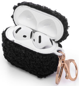 AirPods 4 - Zwart - Schokbestendig Teddy Furr Cover met Ring &amp; Sleutelhanger