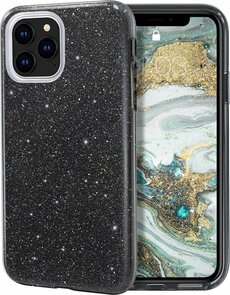 iPhone 12 Pro Max - Glitter Back Cover - Zwart