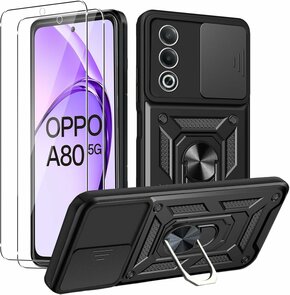 Oppo A80 - Armor Kickstand &amp; Camera Bescherming  - Zwart &amp; 2x Glas