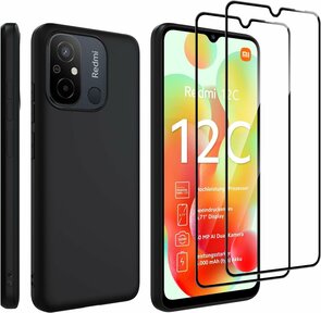 Redmi 12C - Back Cover &amp; 2x Glas - Zwart