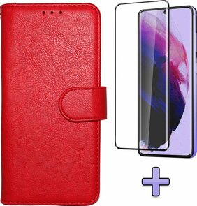 S21 Plus - HQ Book Case &amp; Full Glas - Rood