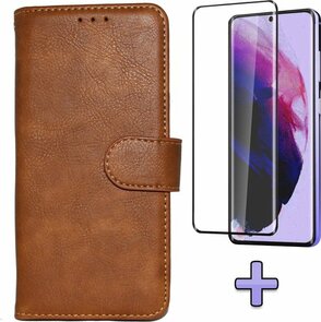 S21 Plus - HQ Book Case &amp; Full Glas - Bruin