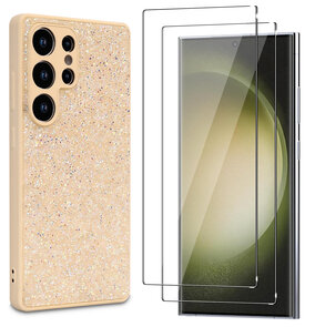 Samsung S25 Ultra - Goud - Diamant Glitter &amp; 2x Glas