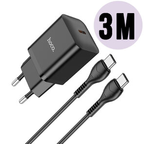 Hoco N27 Stekker &amp; 3 meter Type C Kabel - 20W - Zwart