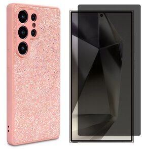 Samsung S25 Ultra - Roze - Diamant Glitter &amp; Privacy Glas