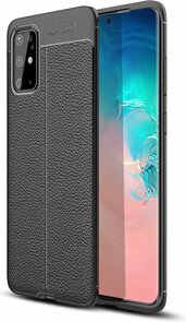 Samsung S20 Plus Hoesje - Leather Textured Back Cover - Zwart