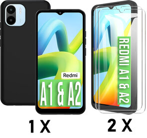 Redmi A1 &amp; A2 - Back Cover &amp; 2x Glas - Zwart