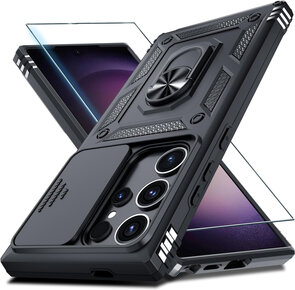 Samsung S25 Ultra - Zwart - Kickstand Ring met Camera Bescherming &amp; Glas