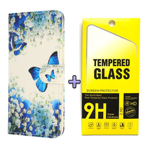 Samsung S25 - Book Case &amp; Glas - Blauwe Vlinder