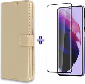 S21 Plus - Book Case &amp; Full Glas - Goud