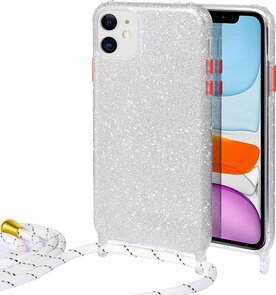 iPhone 12 Mini Zilver - Glitter Back Cover met Koord