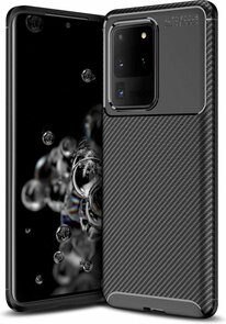 Samsung S20 Ultra - Carbon Textured Back Cover - Zwart