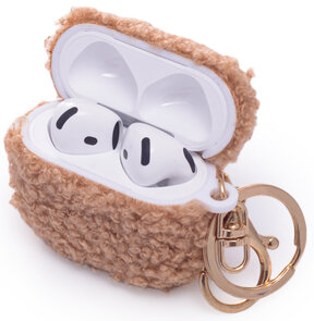 AirPods 4 - Bruin - Schokbestendig Teddy Furr Cover met Ring &amp; Sleutelhanger