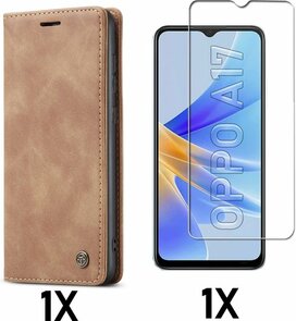 Oppo A17 Sienna Brown &amp; Glas - Book Case