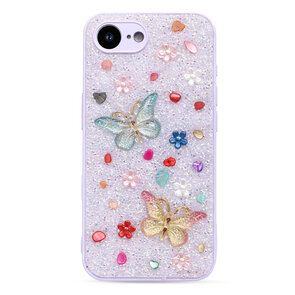 iPhone 16E - Vlinder Diamant Glitter - Paars