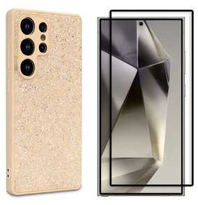 Samsung S25 Ultra - Goud - Diamant Glitter &amp; Full Glas