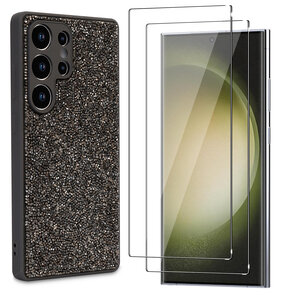 Samsung S25 Ultra - Zilver - Diamant Glitter &amp; 2x Glas