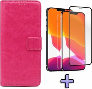 iPhone 12 Pro Max - Book Case &amp; Full Glas - Roze