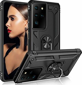 Samsung S21 Ultra Zwart - Armor met Kickstand Ring