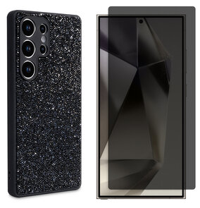 Samsung S25 Ultra - Zwart - Diamant Glitter &amp; Privacy Glas