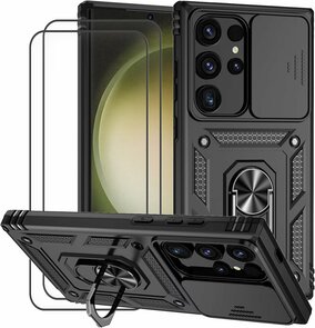 Samsung S25 Ultra - Zwart - Kickstand Ring met Camera Bescherming &amp; 2x Glas