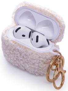 AirPods 4 - Wit - Schokbestendig Teddy Furr Cover met Ring &amp; Sleutelhanger