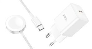 Hoco Draadloze Lader - Snel Lader (Type C N27) 1.2 m Type C &amp; Stekker - Wit