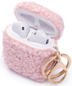 AirPods 1 &amp; 2 - Roze - Schokbestendig Teddy Furr Cover met Ring &amp; Sleutelhanger