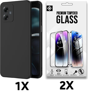 Moto G55 - Siliconen Back Cover &amp; 2x Glas - Zwart