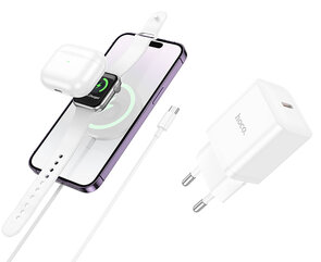 Hoco 3 in 1 iPhone Draadloze Lader - Watch - Airpods Oplader - 1.2m Type C - Wit