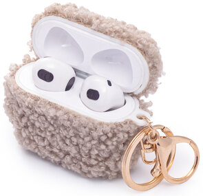 AirPods 3 - Grijs - Schokbestendig Teddy Furr Cover met Ring &amp; Sleutelhanger